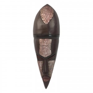 African Wood Mask Hand Carved &apos;Man from the Stars&apos; NOVICA Ghana    312199402244